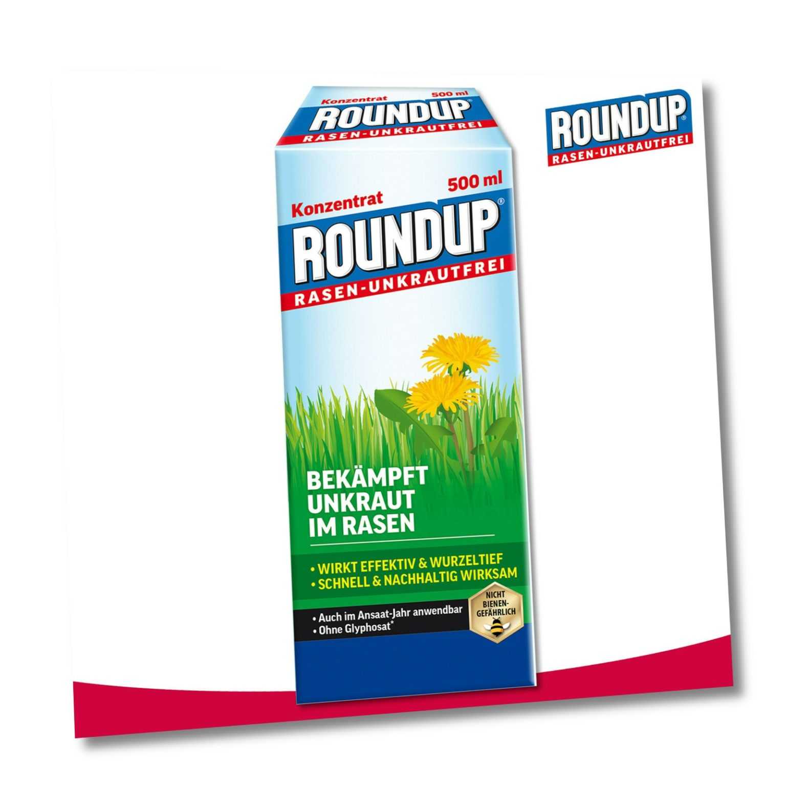 Roundup Rasen-Unkrautfrei 500 ml Konzentrat Wegerich Brennnessel Weißklee Garten