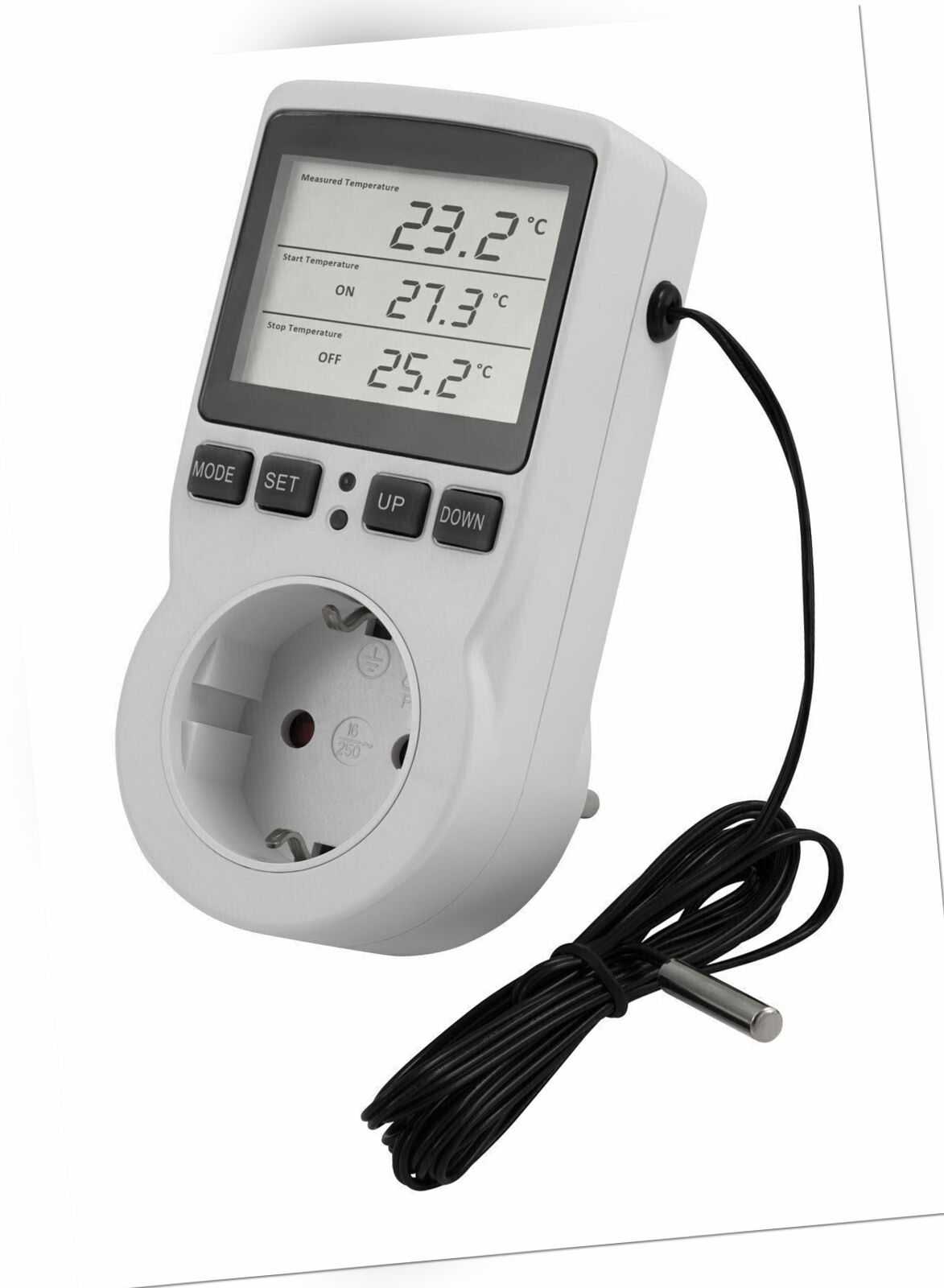 Thermostat Steckdose, Temperaturregler mit Fühler Display in