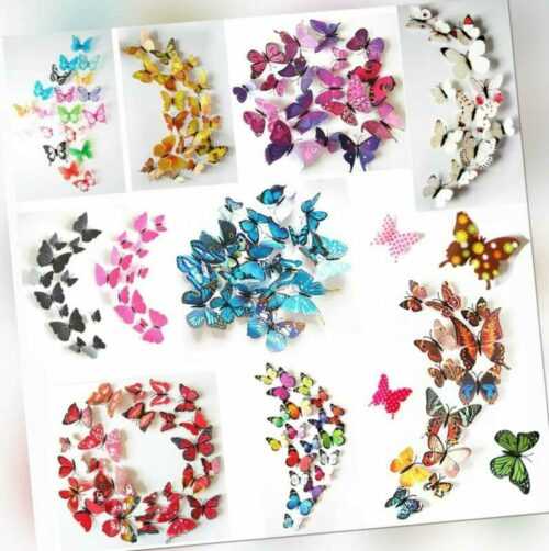 3D Schmetterlinge Blumen 12er Set Dekoration Wandtattoo Wandsticker Wanddeko