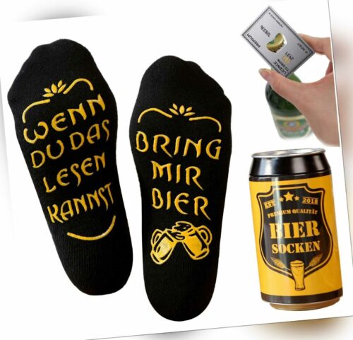 Geschenke für Männer - Bring mir Bier Socken in Dose mit Flaschenöffner Silber