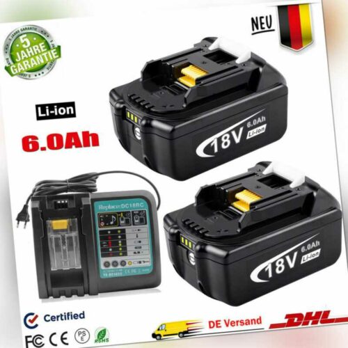 2X 18V 6000mAh Akku Für Makita BL1850 BL1830 BL1860B Led Anzeige / Ladegerät