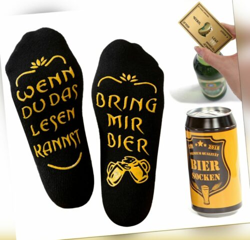 Geschenke für Männer - Bring mir Bier Socken mit Edelstahl Flaschenöffner Gold