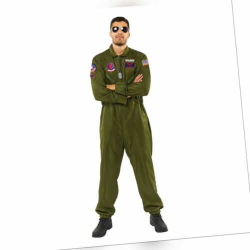 Top Gun Kostüm Herren Overall Faschingskostüm Karneval Piloten Verkleidung