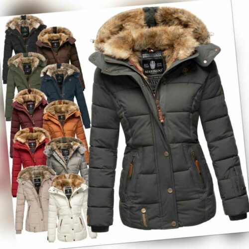 Marikoo warme Damen Winter Jacke Winterjacke Steppjacke gefüttert Kunstfell B658