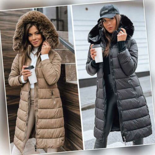 Damen Lang Steppjacke Wintermantel Winterjacke Wärmejacke Mit Kapuze DSTREET