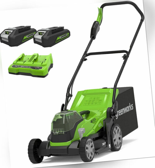 48V Akku Rasenmäher 36cm Greenworks G24X2LM36K2x mit 2x2Ah Batterie & Ladegerät