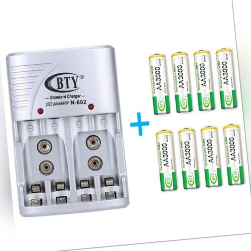 Universal Batterie Ladegerät Charger für AA AAA 9V + 8x AA Wiederaufladbare Akku