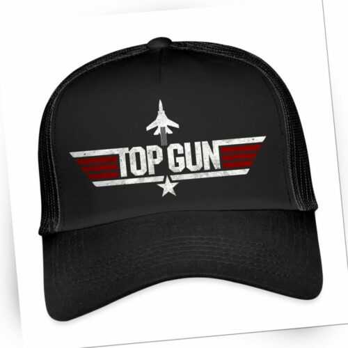 Top Gun Jet Logo Used Look Trucker Cap, One size, Schwarz/Schwarz