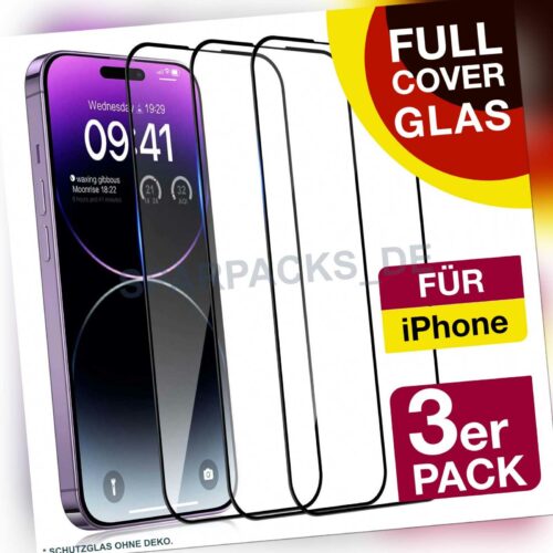 3x Full Screen Panzerfolie Glas Für iPhone 14 13 12 11 XR XS Display Schutzglas