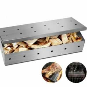 Räucherbox aus Edelstahl für BBQ Gas- Holzkohlegrill Smokerbox belüfteter Deckel
