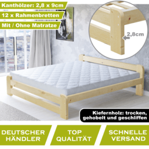 Holzbett futtonbett bettgestell massivholz bett natur kiefer doppelbett matratze