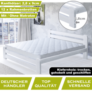 Holzbett futtonbett  bettgestell massivholz bett weiß kiefer doppelbett matratze