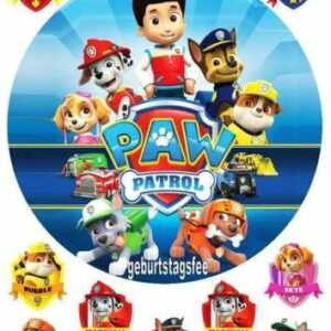 Tortenaufleger Paw Patrol - rund 20cm-Oblate/Dekorpapier - mit Muffinaufleger