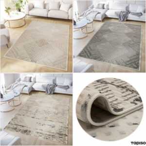 Teppich Kurzflor Braun Beige Grau Geometrisch 3D Effekt Wohnzimmer Schlafzimmer