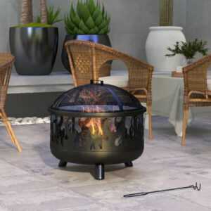 Outsunny Feuerschale Feuerkorb Feuerstelle mit Funkenschutz Grillrost Garten BBQ