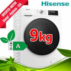 Hisense Waschmaschine 9kg EEK A Frontlader 1400 Umin Inverter Dampf Display NEU
