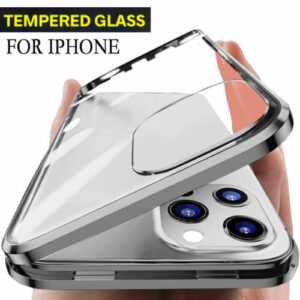 Handy Hülle iPhone 15 14 13 12 Pro Max 360° Magnet Doppelglas Schutz Bumper Case