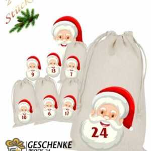 Weihnachtskalender Weihnachtsmann Adventskalender zum Befüllen 24 Stoffsäckchen