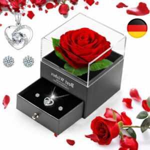 Rosenbox Ewige Echte Rose Blumen Geschenkbox mit Halskette Geschenk Box Schmuck