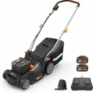 WORX 40V Akku Rasenmäher 500m² WG737E, 37cm bürstenlos, 2x 4.0Ah Akkus, randnah