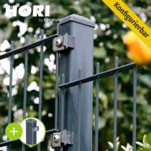 HORI Doppelstabmattenzaun Anthrazit Zaun Matten inkl Pfosten 6/5/6 Gartenzaun