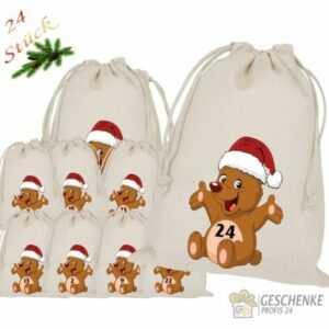 Weihnachtskalender Teddybär Adventskalender zum Befüllen 24 Stoffsäckchen Beutel