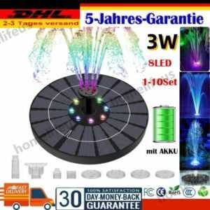 1/10x Solar Springbrunnen Teichpumpe Solarpumpe mit Akku 8LED Garten Wasserspiel