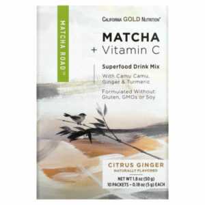 California Gold Nutrition, Matcha Road, Matcha + Vitamin C, Zitrus-Ingwer, 10 St