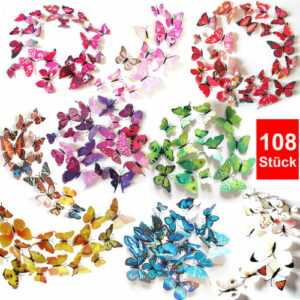 108 3D Schmetterlinge im bunten Mix Wanddeko Wandsticker Schmetterling Deko