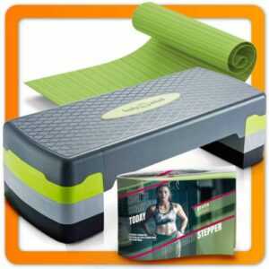 Aerobic Step Elite Steppbrett Fitness Stepper-Brett + Antirutsch-Matte; 3-Höhen