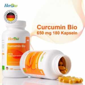 Bio Curcumin Kapseln mit Piperin - 180 Vegane kurkuma kapseln hochdosiert