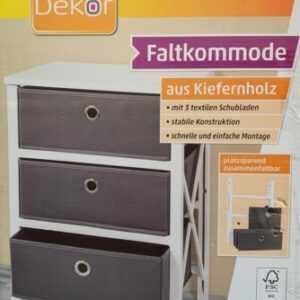 Faltkommode Kiefernholz Schubladenschrank Stoffkommode  3 Schubladen Grau Weiß