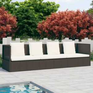 vidaXL Garten-Sofabett mit Kissen Poly Rattan Braun