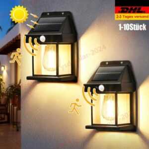 1/10er LED Solarleuchte mit Bewegungsmelder Solarlampe Wolfram Garten Laterne DE