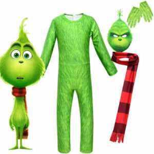 Kinder Jungen Mädchen The Grinch 3D Kostüm Weihnachten Karneval Kostüm Cosplay2