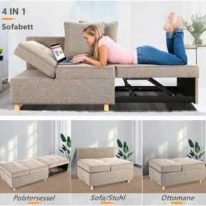 4 in 1 Schlafsofa Klappbar Ausklappsofa 3-Sitzer Sofa mit Schlaffunktion 2 Kisse