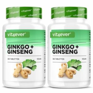 Ginkgo Biloba + Ginseng Mix = 730 Tabletten - Vegan  & Hochdosiert