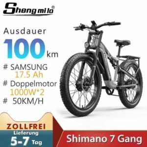 26 Zoll Elektrofahrrad E Mountainbike 2000W E-Bike Shengmilo Dual Motor Pedelec