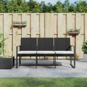 vidaXL Gartenbank 3-Sitzer mit Kissen Schwarz PP-Rattan