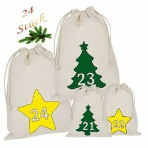 Weihnachtskalender Baum Stern Adventskalender zum Befüllen 24 Stoffsäckchen NEU