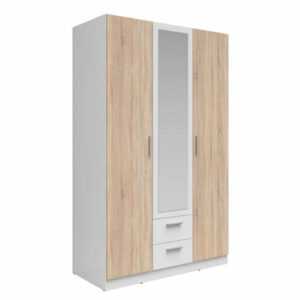 Drehtürenschrank - Sonoma Eiche-weiß matt - 3 Türen - 120 cm Kleiderschrank