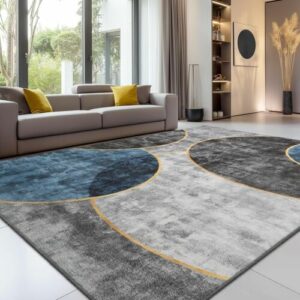 Designer Teppich Wohnzimmer Teppich Kreis Muster in Blau grau Preishammer DHL