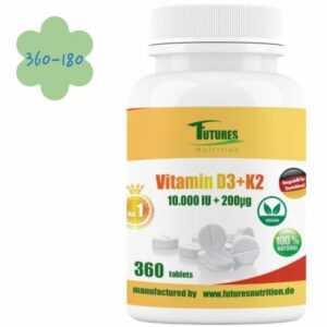 Vitamin D3 10000I.E Vitamin K2 MK7 200mcg Super stark 360-1800 Tabletten Germany