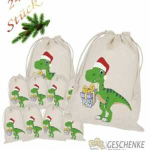 Weihnachtskalender Dinosaurier Adventskalender zum Befüllen 24 Stoffsäckchen Bio