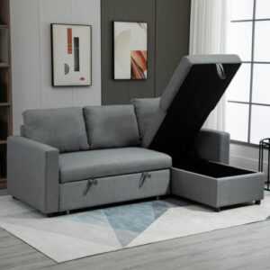 HOMCOM Ecksofa mit Schlaffunktion Stauraum Schlafsofa mit Chaiselongue L-Form