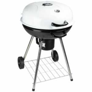 DELUXE Kugelgrill 57 cm in schwarz/weiß mit Thermometer & Rollen Holzkohlegrill