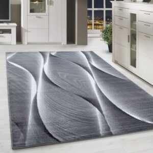 Moderner Kurzflor Teppich Karo abstakt Gemustert Grau Schwarz Meliert Wohnzimmer