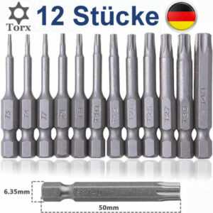 Torx Bit Set T5 T6 T7 T8 T9 T10 T15 T20 T25 T27 T30 T40 Magnetisch 50mm mit loch