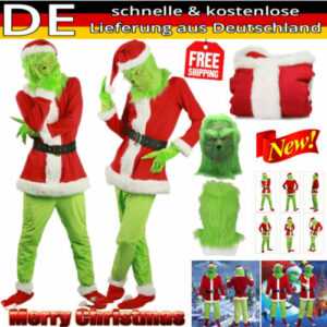 Das Grinch Kostüm Weihnachten Cosplay Adult Santa Kostüm Outfits Set / Maske DHL