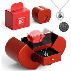Ewige Rose Geschenkbox Rosenbox mit Herz Halskette Valentinstag Schmuck Geschenk